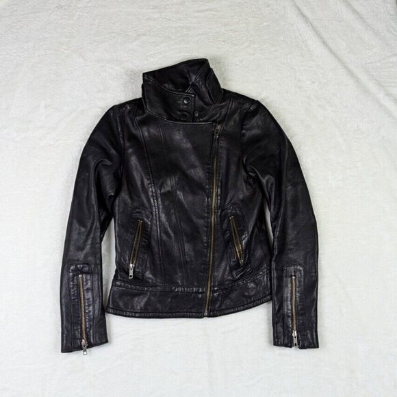 MACKAGE FOR ARITZIA Lamb Skin Leather Jacket Kenya Black Biker Women’s SZ XSmall - Picture 1 of 10